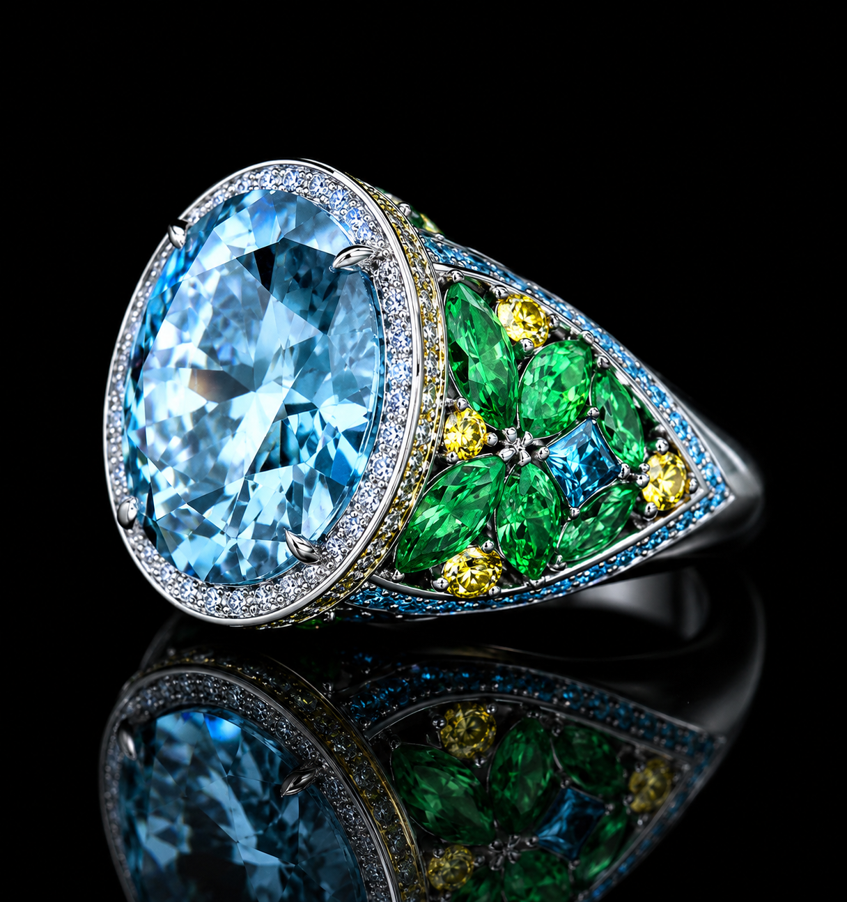 The Atlantis Azure Lumière Royale Ring – 3 Carat Blue LG Diamond Ring in 14K White Gold – Only 28 Ever Made