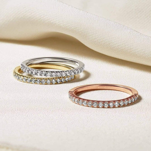 925 Sterling Silver Wedding Band lab grown diamond Half Eternity Stackable Engagement Ring Size 3 - 13 - Future Jewelry