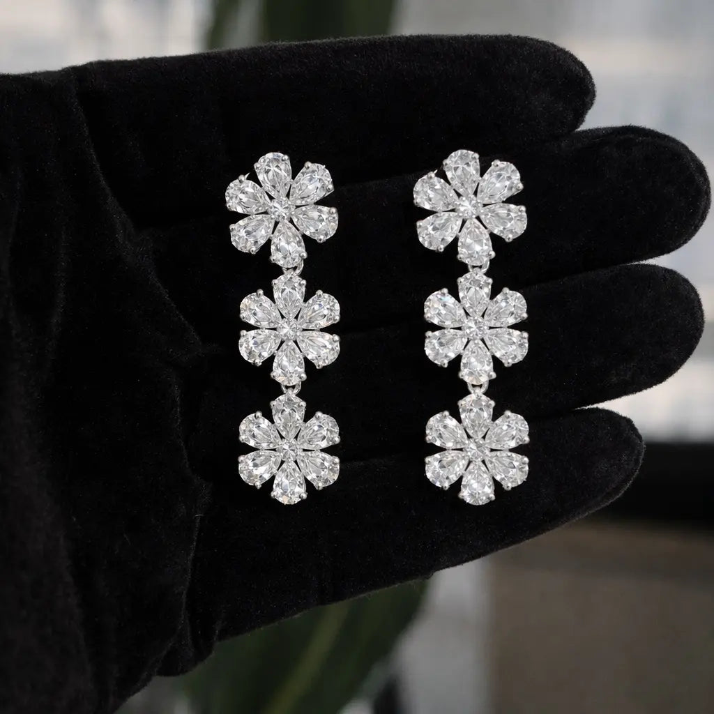 20 Carat Lab Diamond Floral Drop Earrings in Platinum 950 F Color VS1 - Future Jewelry