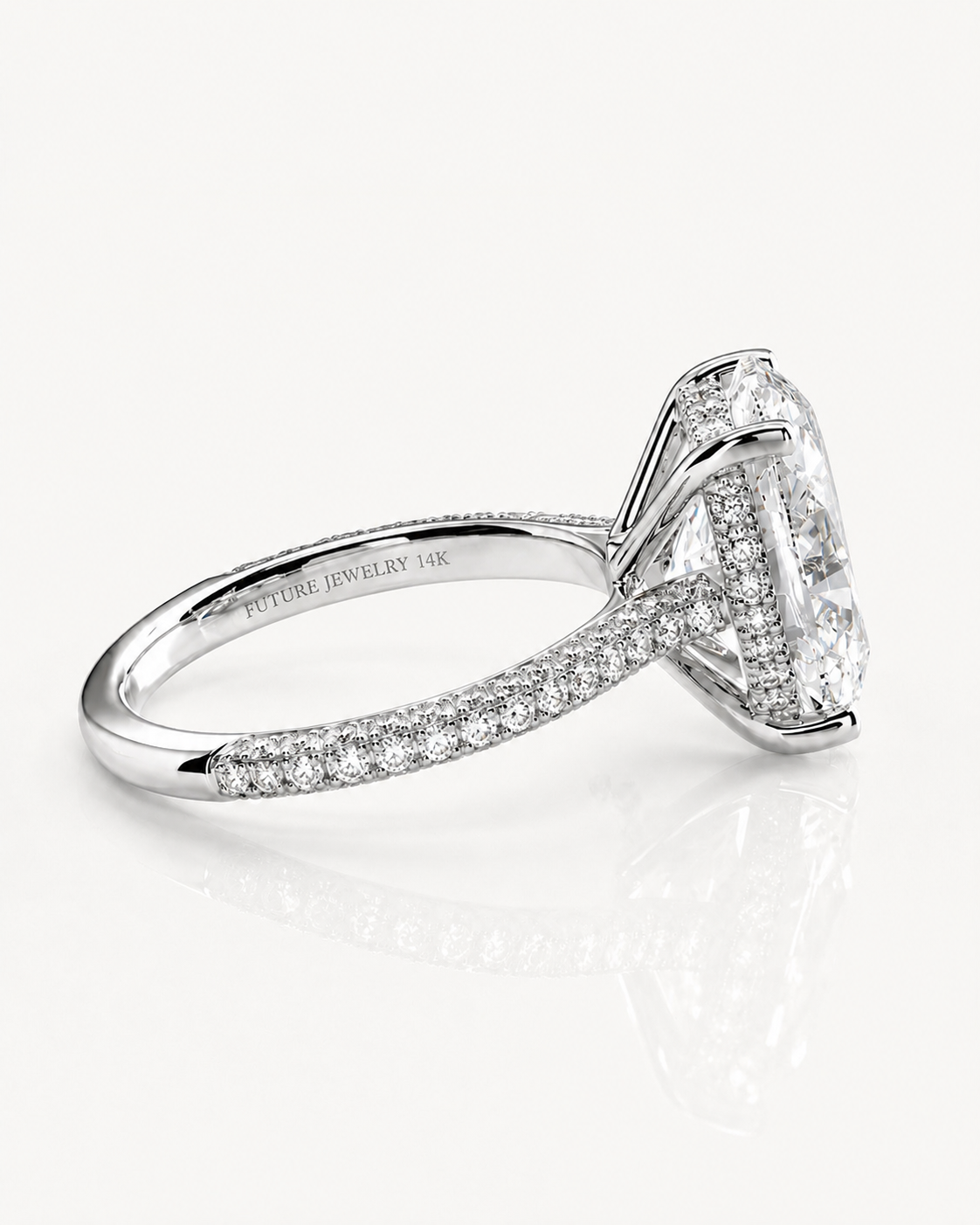 5 Carat Oval Lab Grown Diamond Pave Cathedral Engagement Ring | 14K Gold in Platinum | IGI Certified