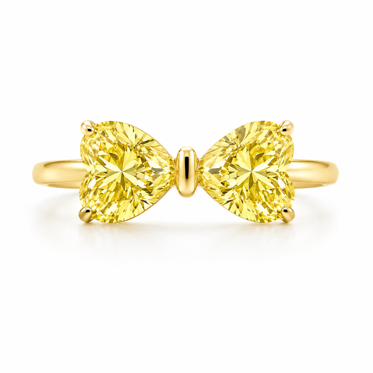3 Carat Diamond Twin Hearts Ring in 14K Yellow Gold | Lab Grown Heart Diamond Ring