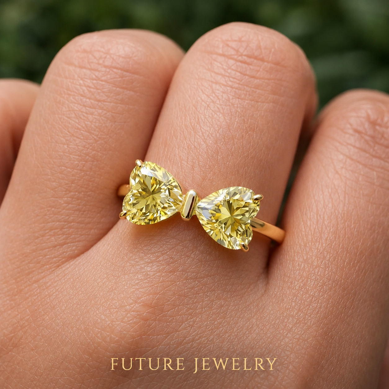 3 Carat Diamond Twin Hearts Ring in 14K Yellow Gold | Lab Grown Heart Diamond Ring