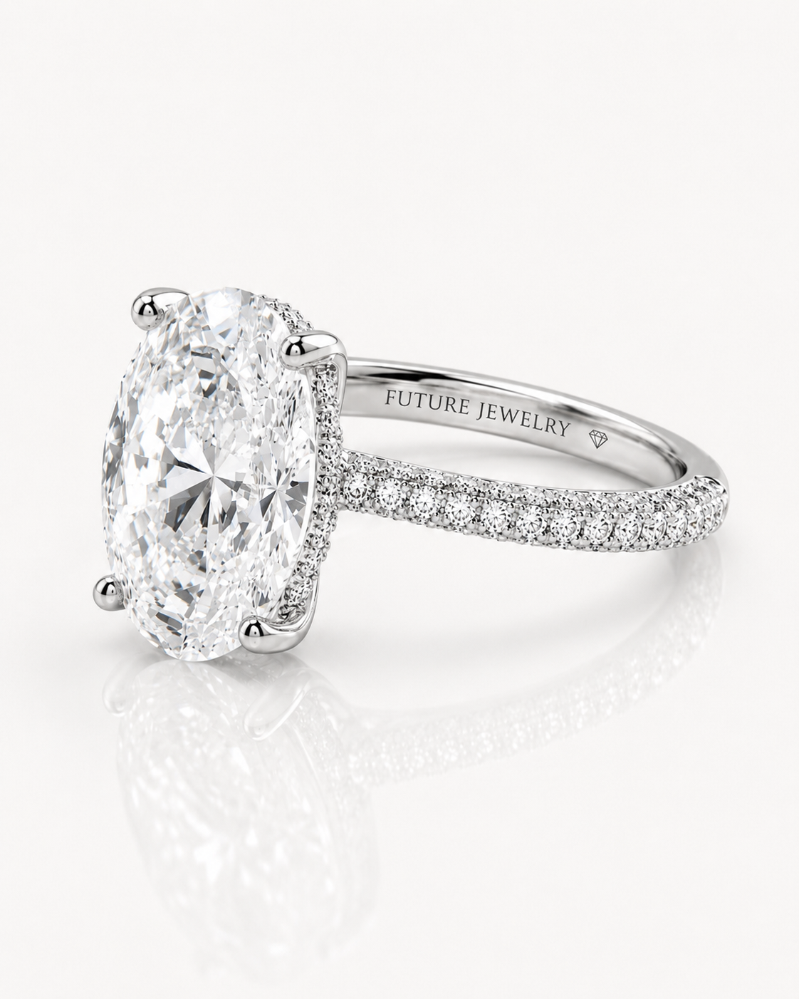 5 Carat Oval Lab Grown Diamond Pave Cathedral Engagement Ring | 14K Gold in Platinum | IGI Certified