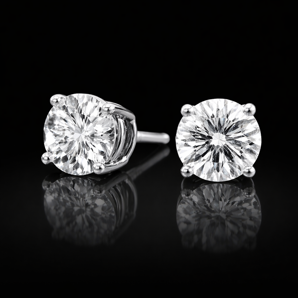Lab Diamond 1 – 10 Carat Stud Earrings in 14K White Gold