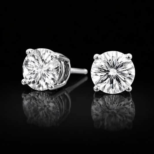 Lab Diamond 1 – 10 Carat Stud Earrings in 14K White Gold