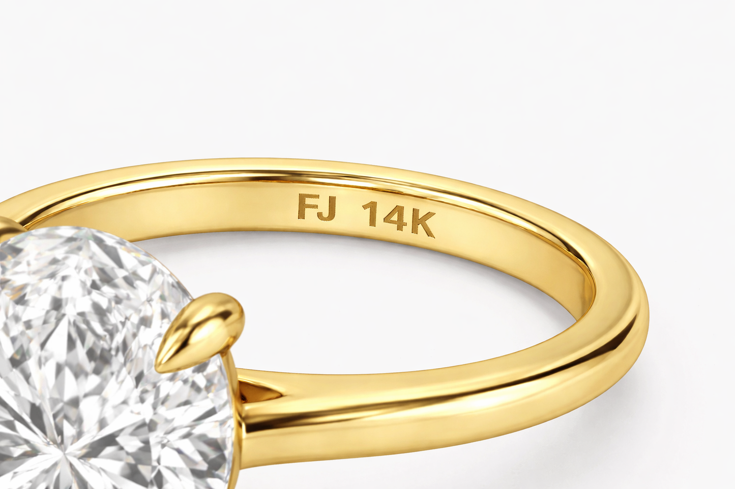 14K Yellow Gold hidden halo engagement ring with FJ 14K hallmark stamp and oval lab grown diamond - Future Jewelry