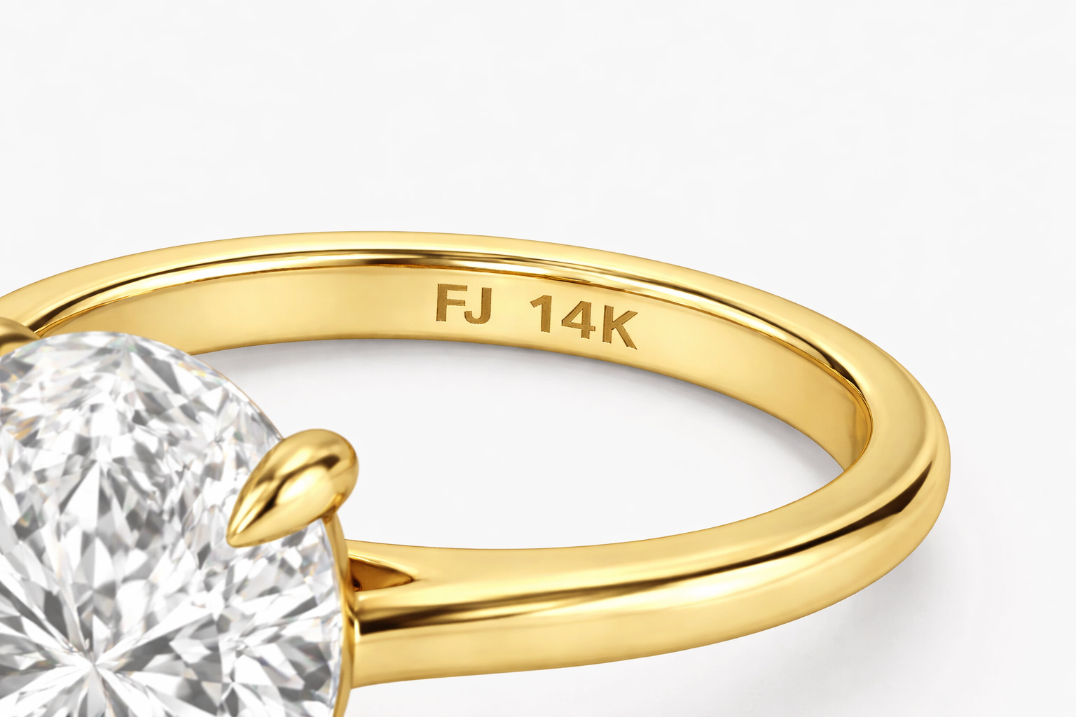 14K Yellow Gold hidden halo engagement ring with FJ 14K hallmark stamp and oval lab grown diamond - Future Jewelry