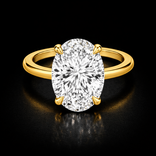 4 Carat Oval Cut Lab Grown Diamond Hidden Halo Engagement Ring 14K Yellow Gold