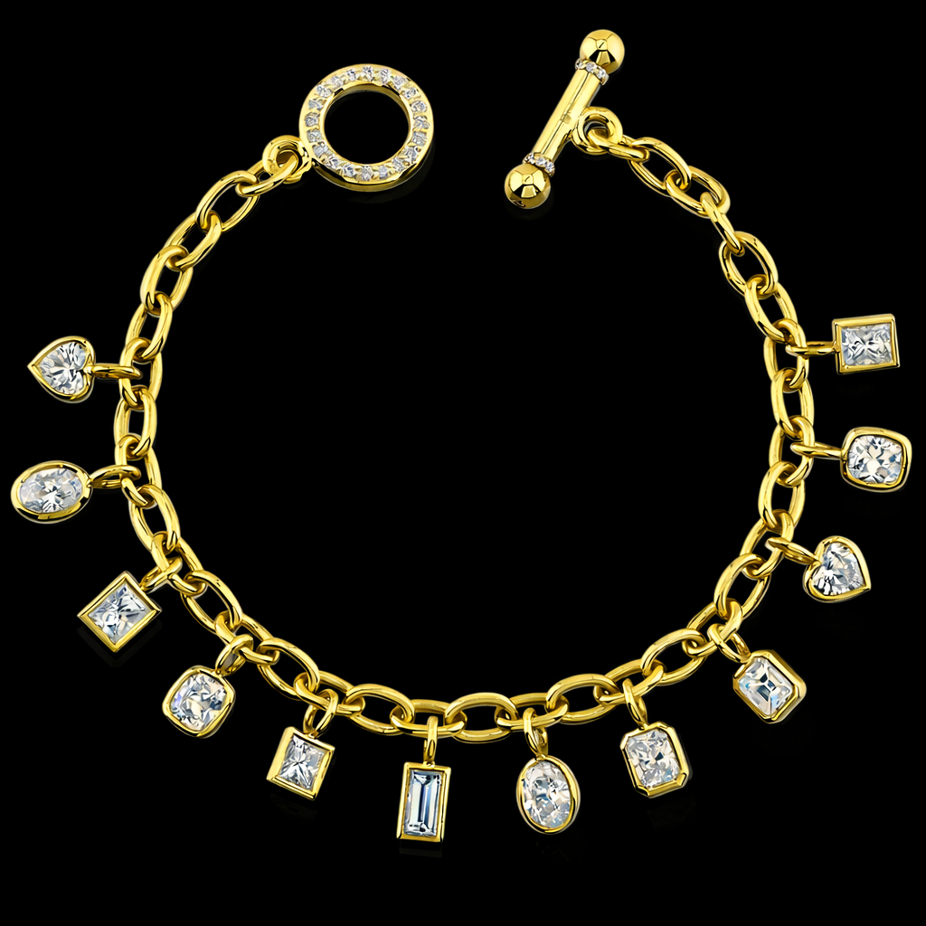 Diamond Charm Bracelet in 14K Gold | Lab Diamond Dangle Bracelet