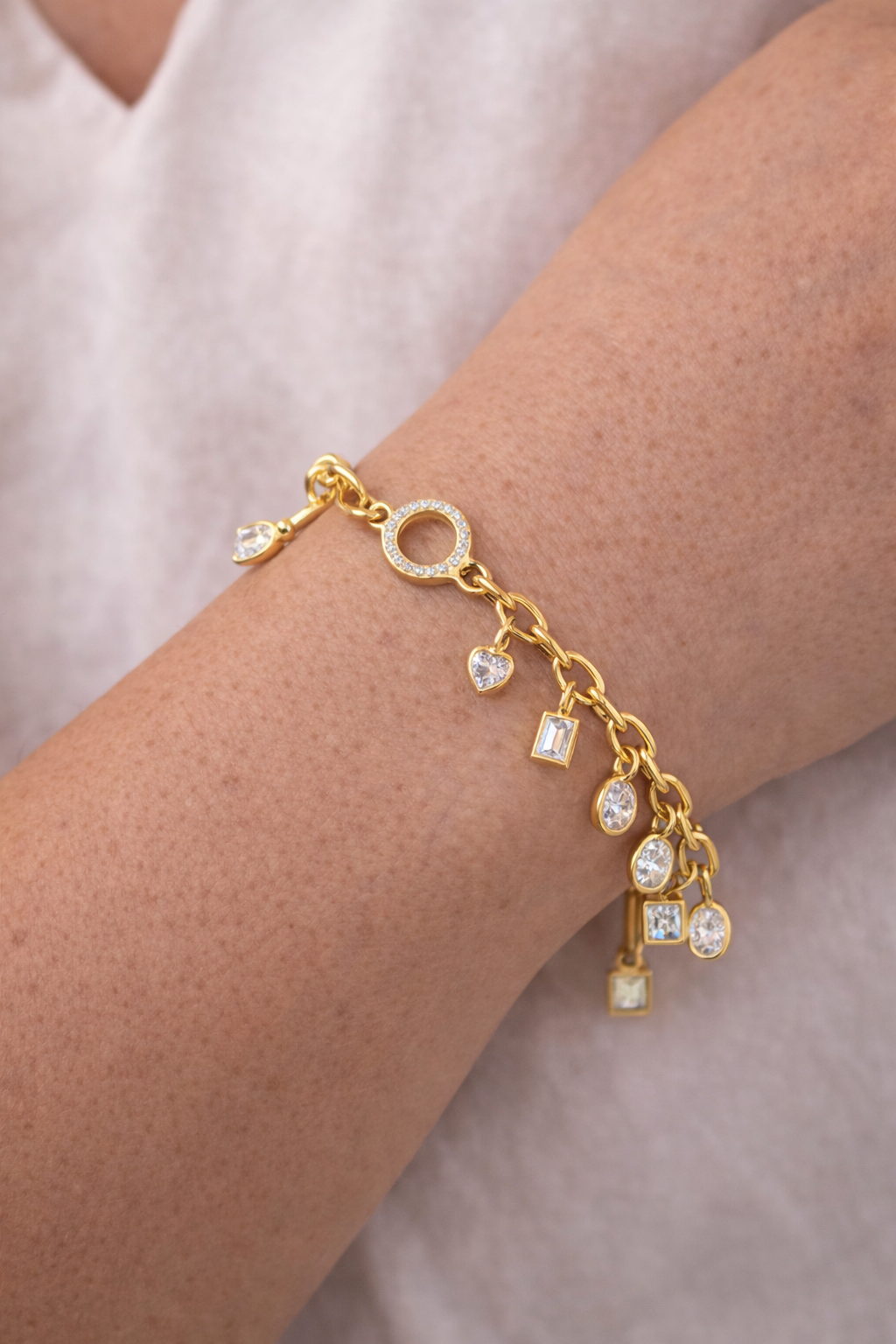 Diamond Charm Bracelet in 14K Gold | Lab Diamond Dangle Bracelet
