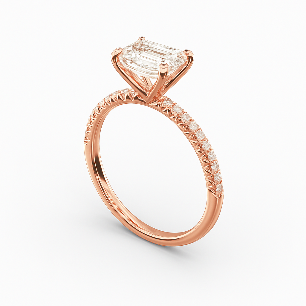 18K White Gold 1.30 Ct Emerald Cut Lab Grown Diamond Engagement Ring IGI