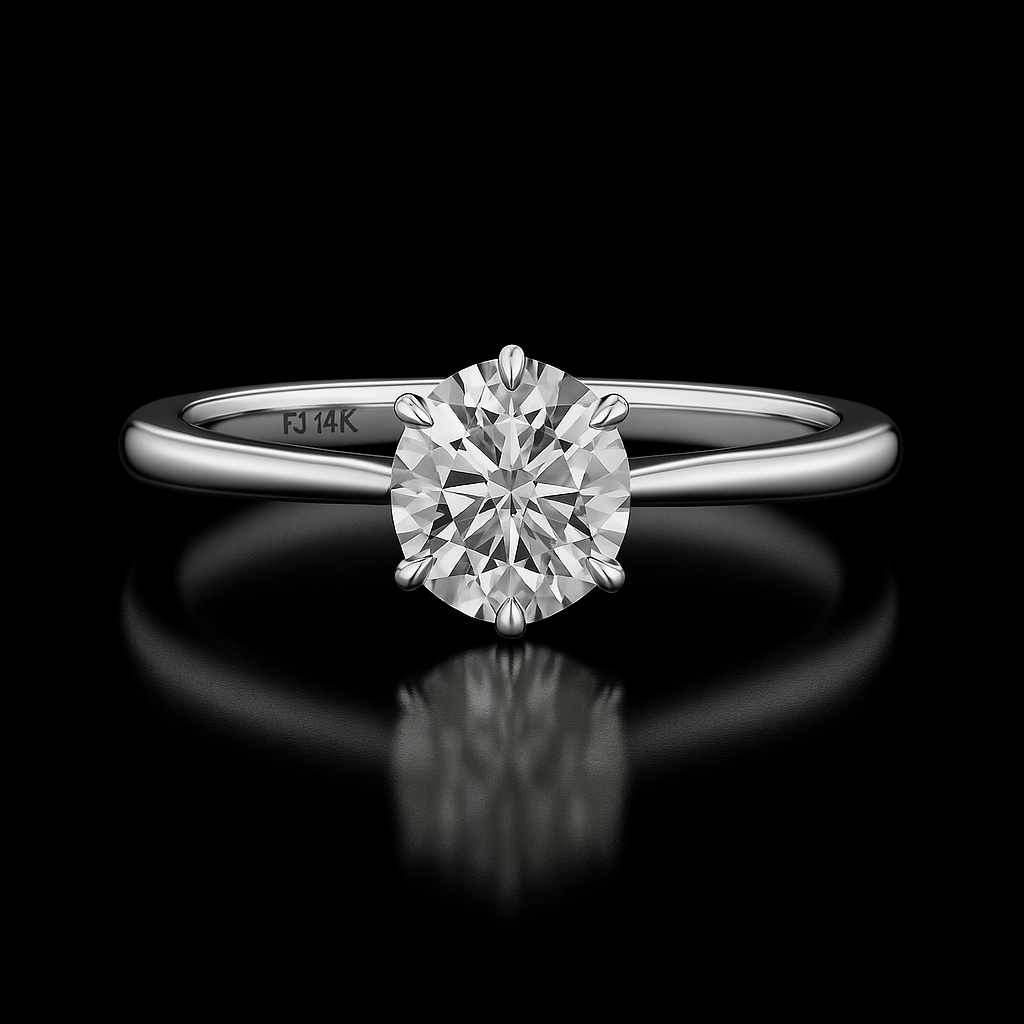 Diamond ring with '14K' marking on a black background