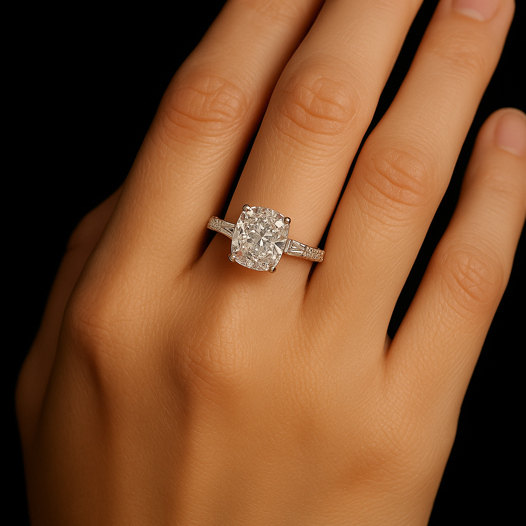 3 Carat Lab Grown Cushion Cut Diamond Engagement Ring in 18k Yellow Gold