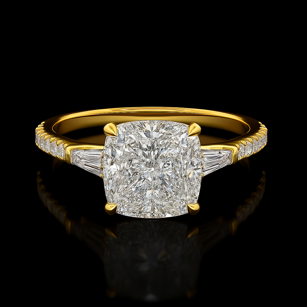 3 Carat Lab Grown Cushion Cut Diamond Engagement Ring in 18k Yellow Gold