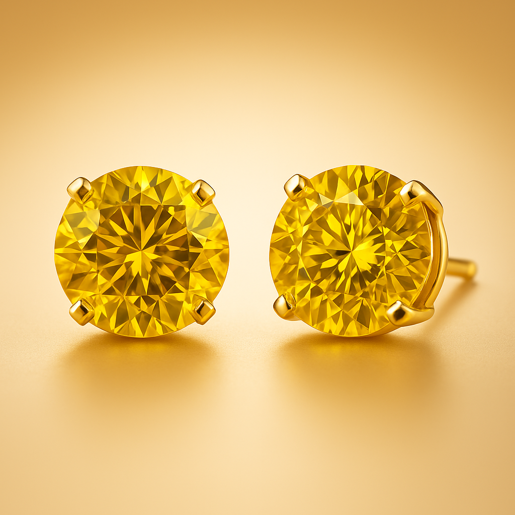 1.00 Carat Fancy Yellow Round Diamond Studs in 14k Gold Lab Earrings