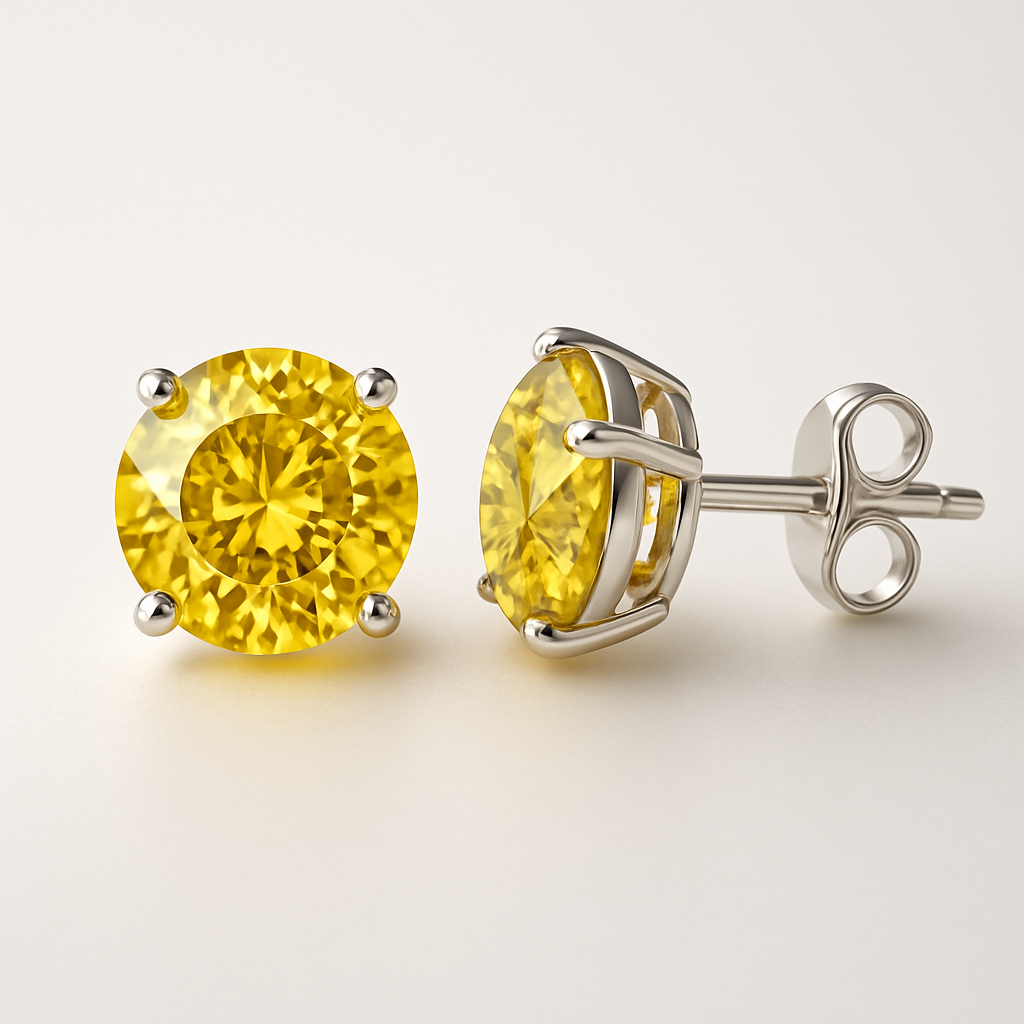 2 Carat Pear-Shaped Lab Fancy Intense Yellow Diamond Solitaire Stud Earrings