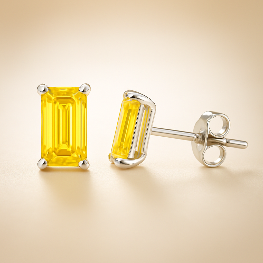 2 Carat Pear-Shaped Lab Fancy Intense Yellow Diamond Solitaire Stud Earrings