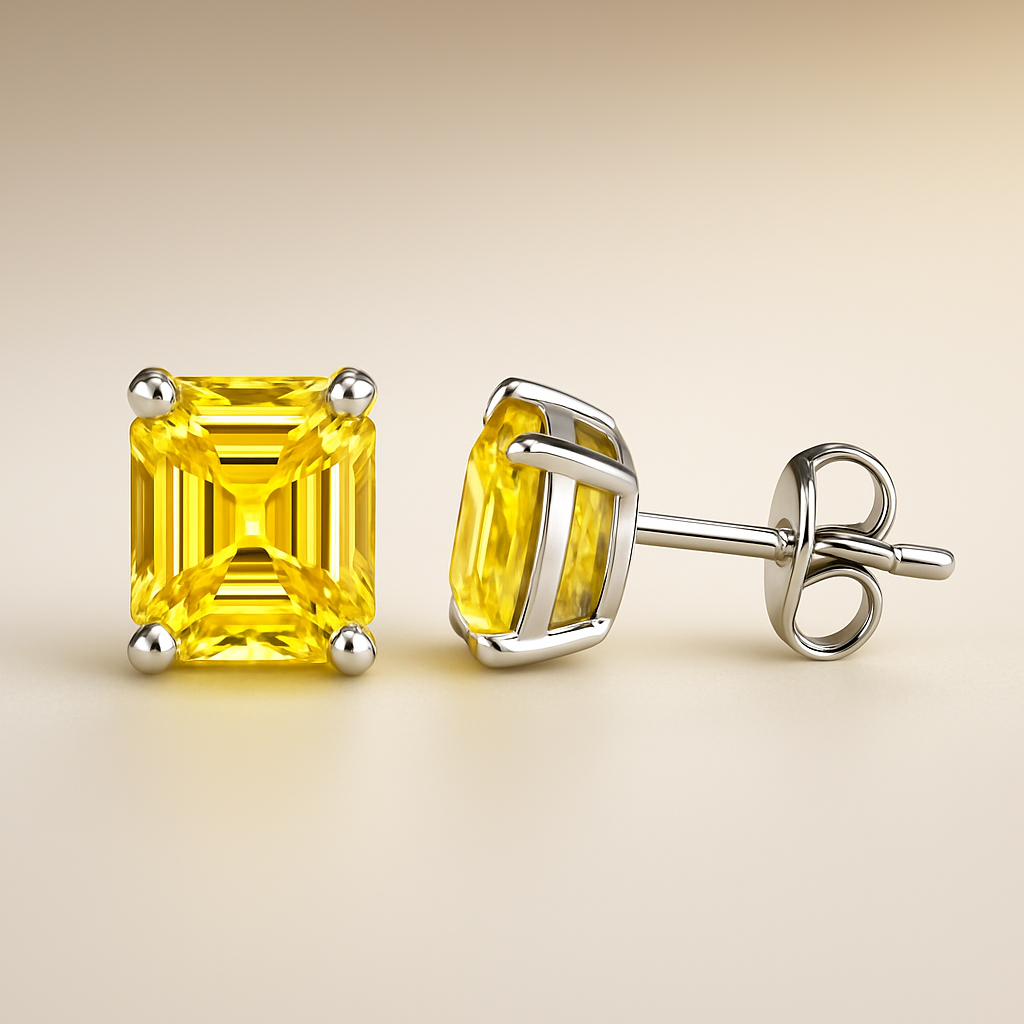 2 Carat Pear-Shaped Lab Fancy Intense Yellow Diamond Solitaire Stud Earrings