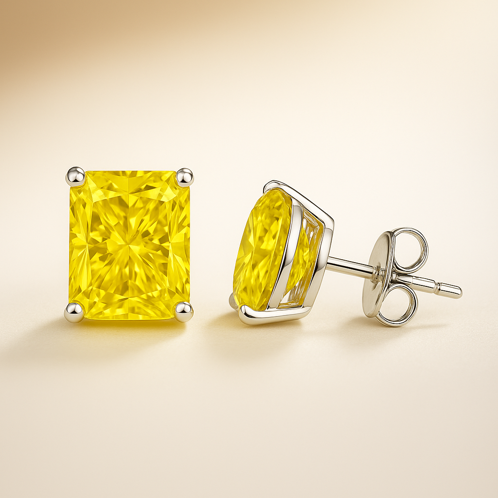2 Carat Pear-Shaped Lab Fancy Intense Yellow Diamond Solitaire Stud Earrings