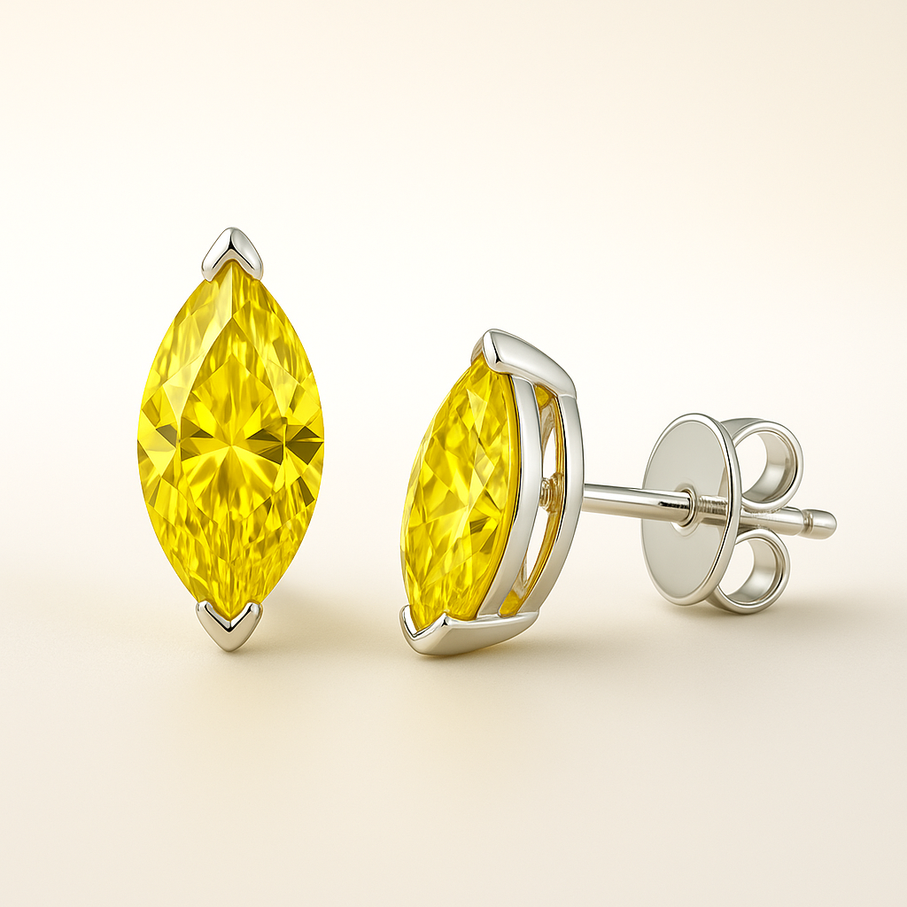 2 Carat Pear-Shaped Lab Fancy Intense Yellow Diamond Solitaire Stud Earrings