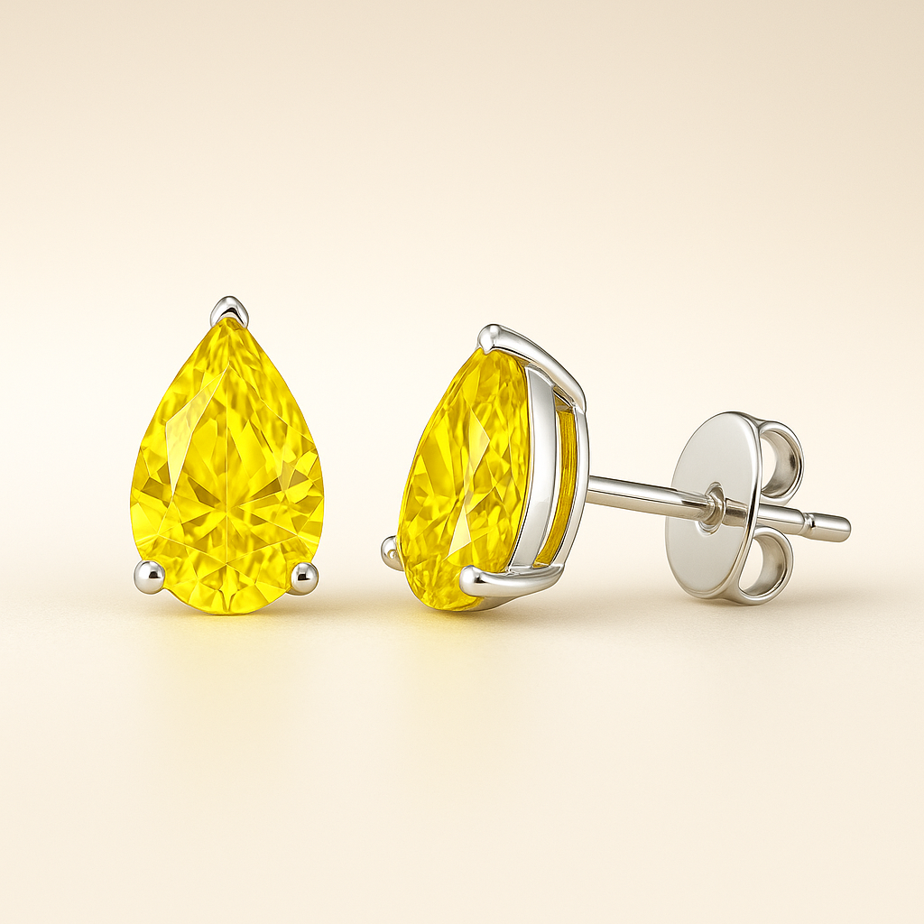 2 Carat Pear-Shaped Lab Fancy Intense Yellow Diamond Solitaire Stud Earrings