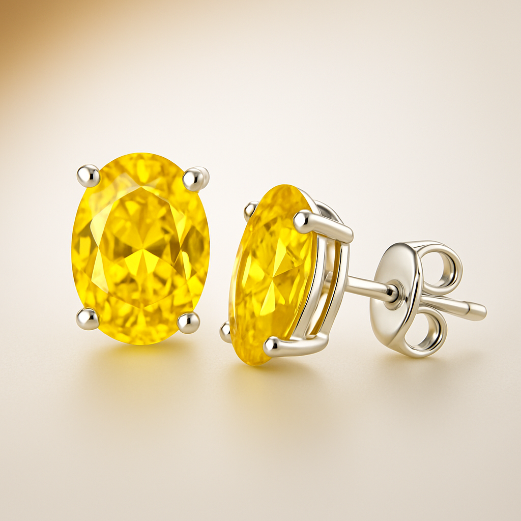 2 Carat Pear-Shaped Lab Fancy Intense Yellow Diamond Solitaire Stud Earrings