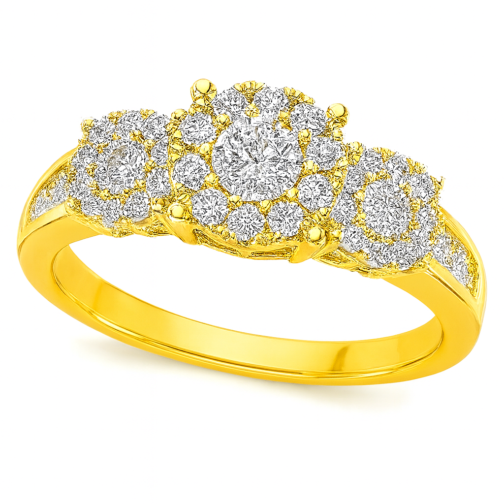 Women's Diamond Three Stone Engagement Ring in 14k White, Yellow or Rose Gold