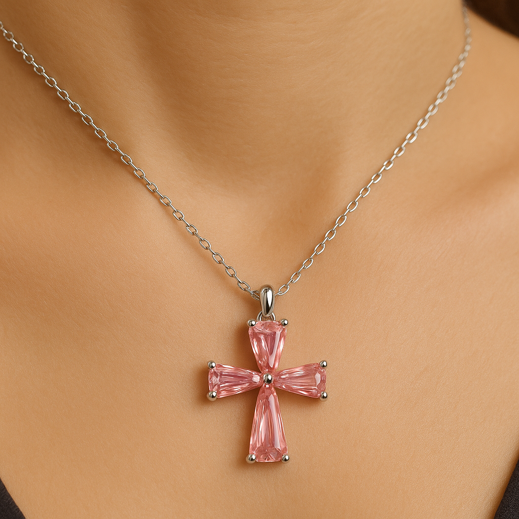 Diamond Cross Necklace or Earrings in White, Yellow, or Pink Gold