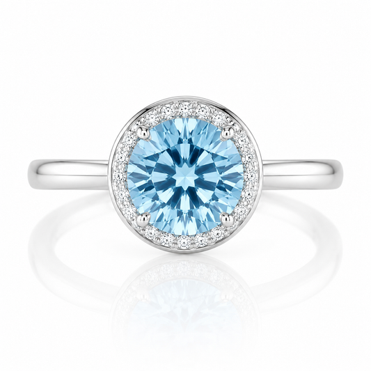 3 Carat Diamond Ring | Blue Lab Grown Diamond Halo Engagement Ring in 14K Gold or Platinum - Future Jewelry