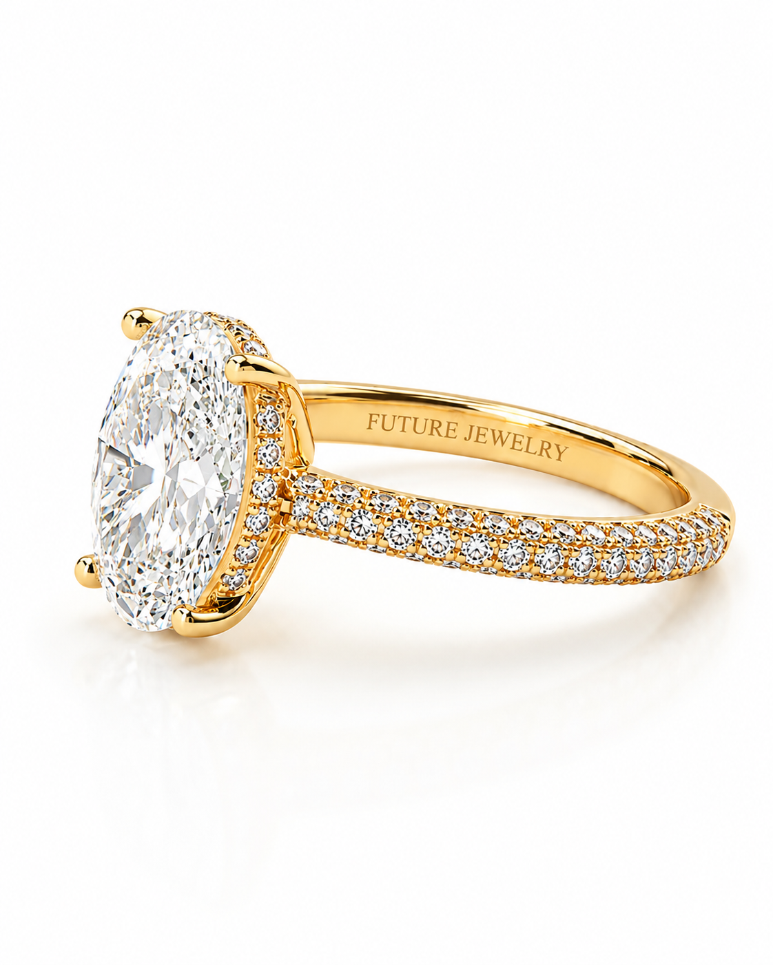 3 Carat Oval Lab Grown Diamond Pave Cathedral Engagement Ring | 14K Gold &amp; Platinum | IGI Certified