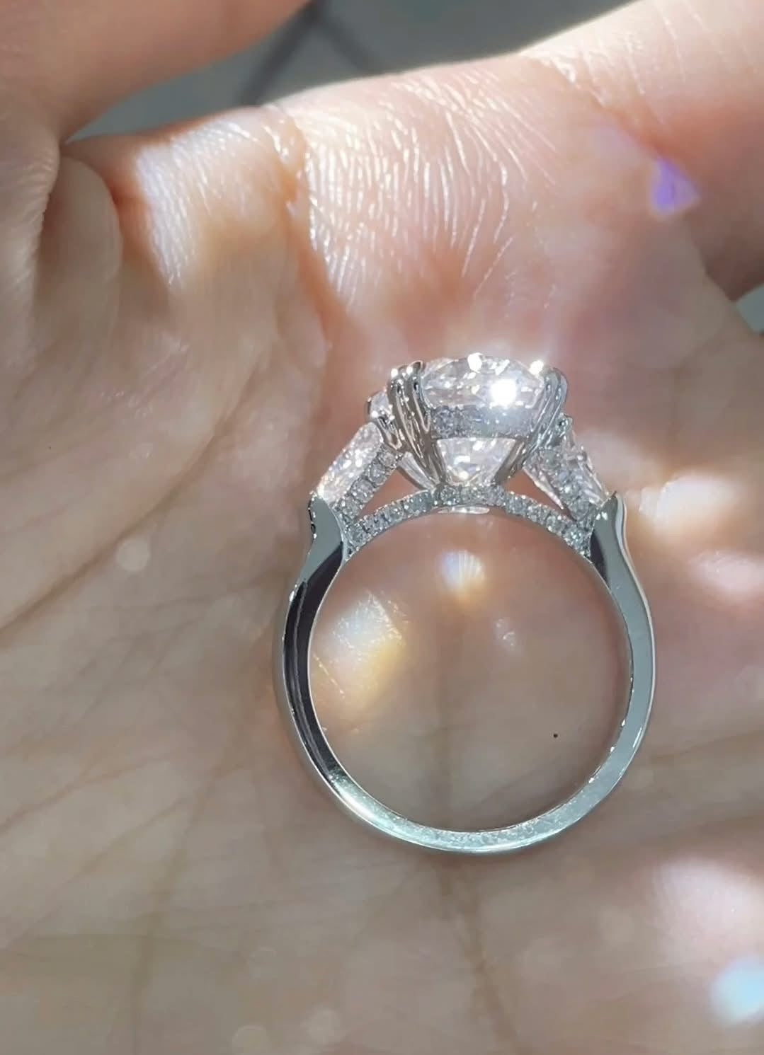 5 Carat Oval Lab Grown Diamond Engagement Ring with Trillion Side Stones | 14K Yellow Gold | IGI Certified | Future Jewelry Certified