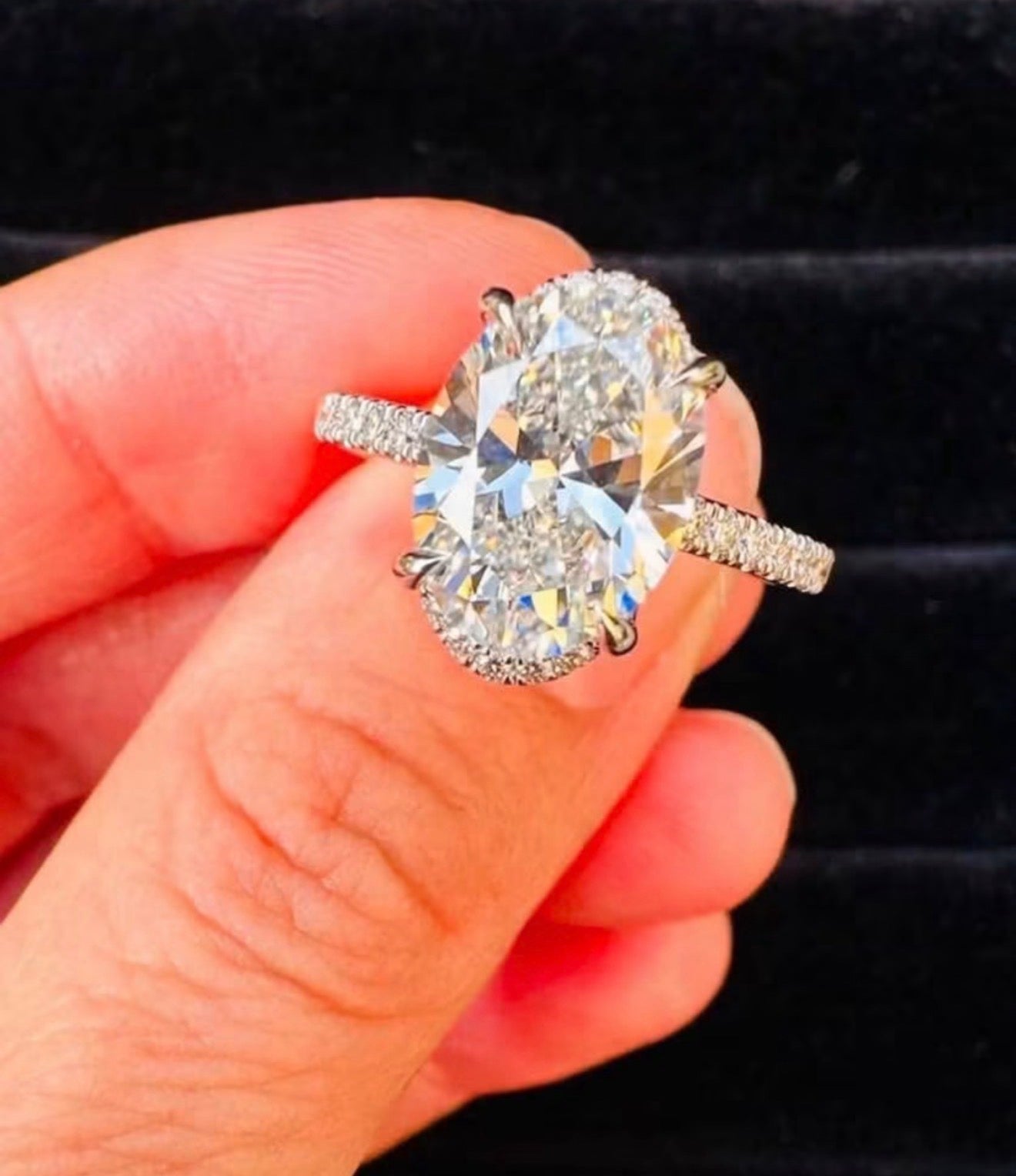 3 Carat Oval Lab Diamond Ring, Hidden Halo