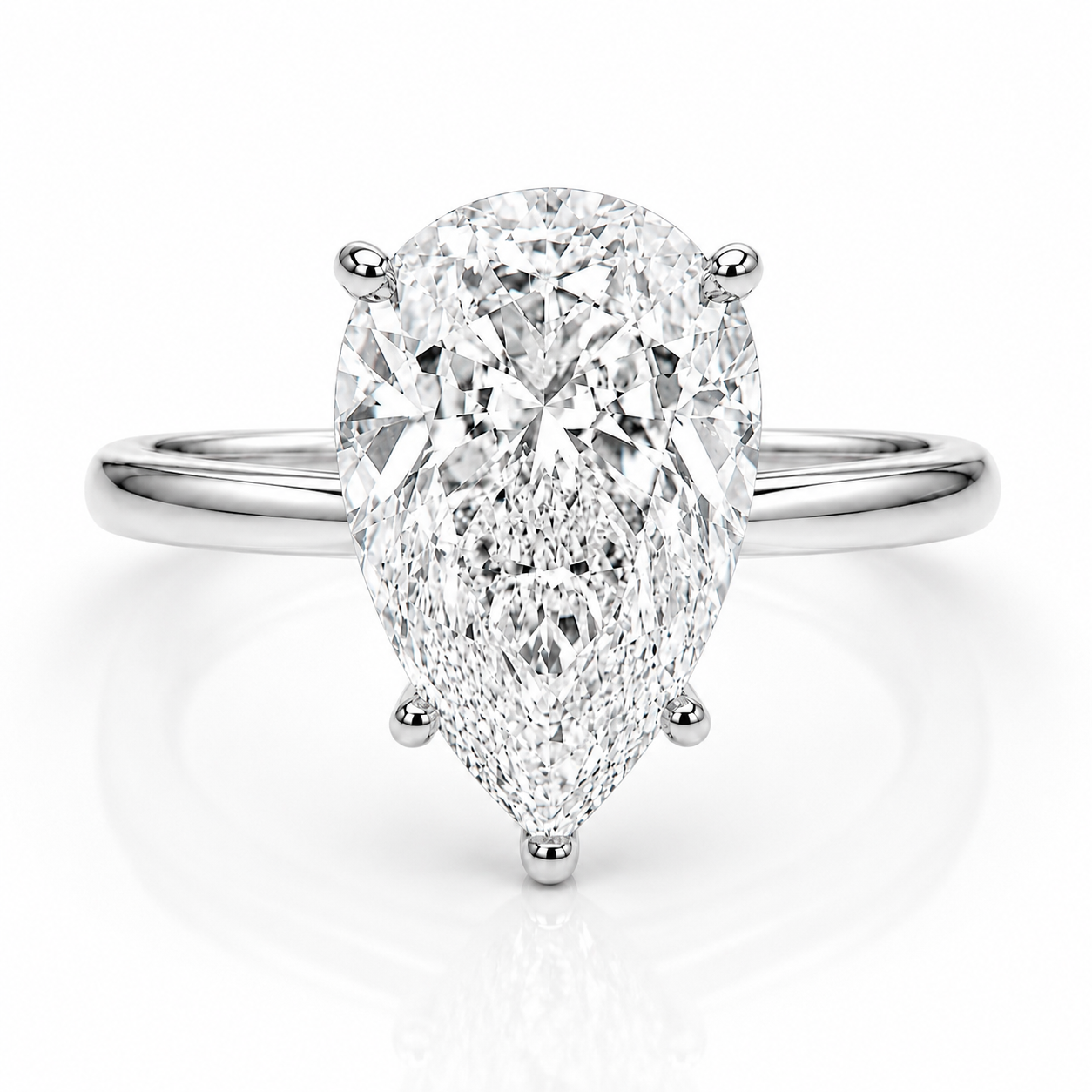 4 Carat Pear Lab Grown Diamond Solitaire Engagement Ring