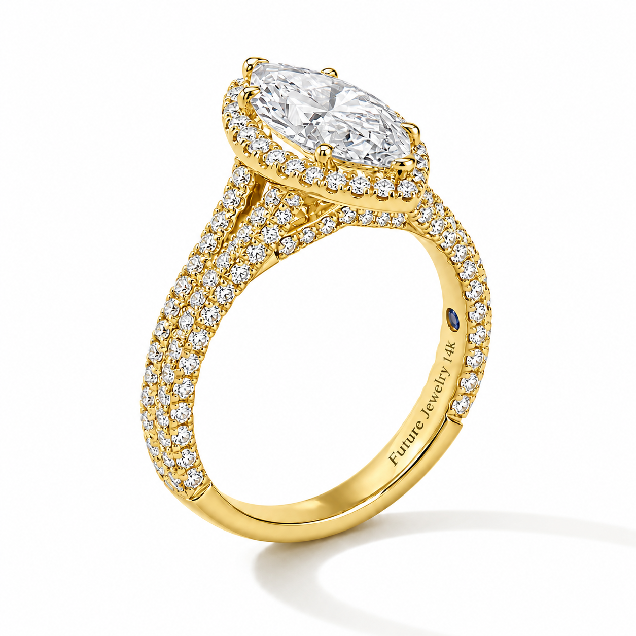 The Sovereign Marquise™ | 3 Carat Lab Grown Diamond Halo Engagement Ring in 14K Yellow Gold | IGI Certified | Future Jewelry Exclusive