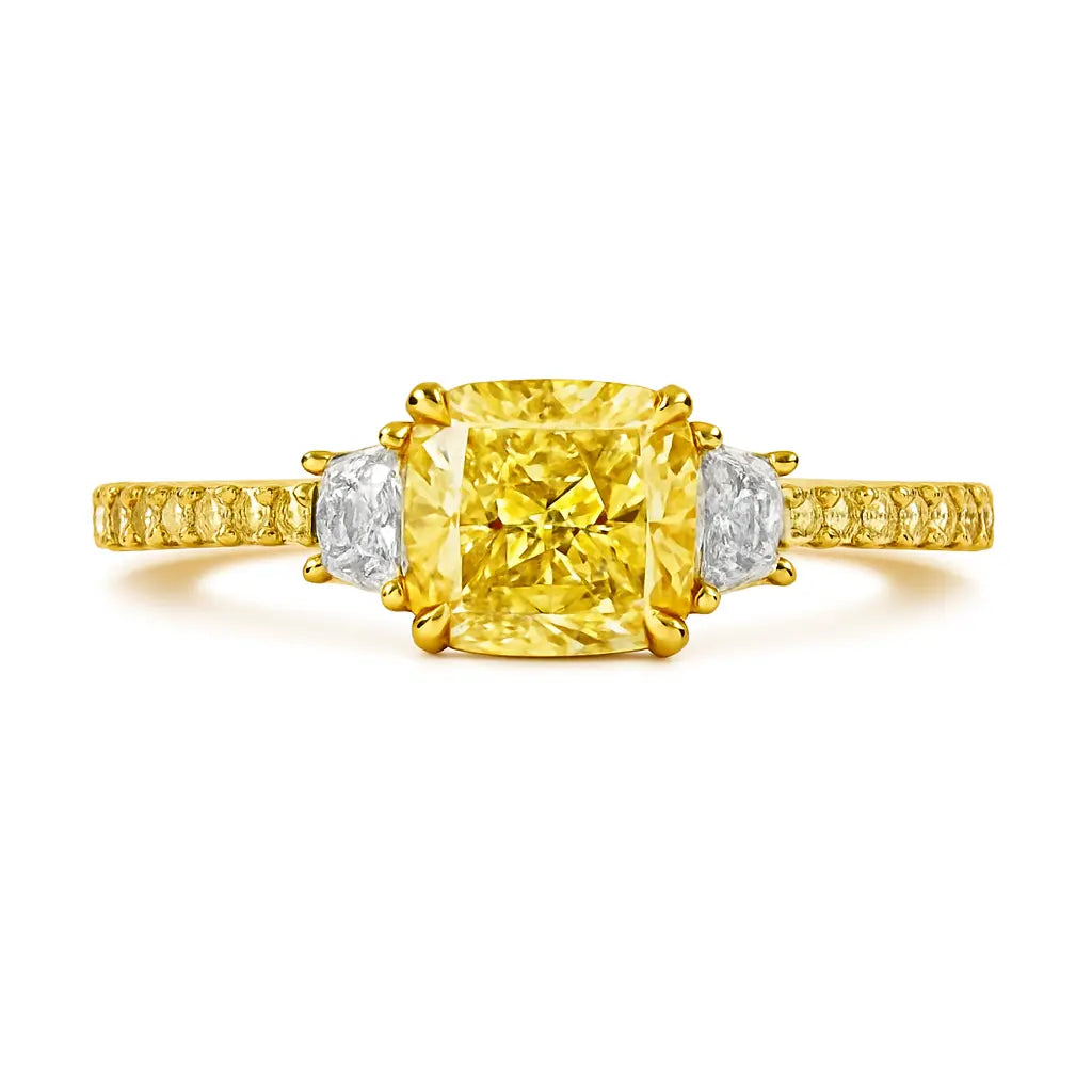 3 carat fancy vivid yellow lab grown diamond ring in 14K white gold, Future Jewelry