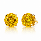 1 Carat Fancy Yellow Round Lab Grown Diamond Stud Earrings, 14K Gold