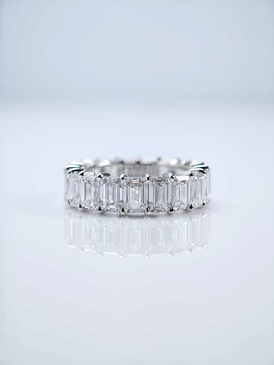 18K White Gold Emerald Cut Lab Grown Diamond Eternity Ring for Engagement and Wedding