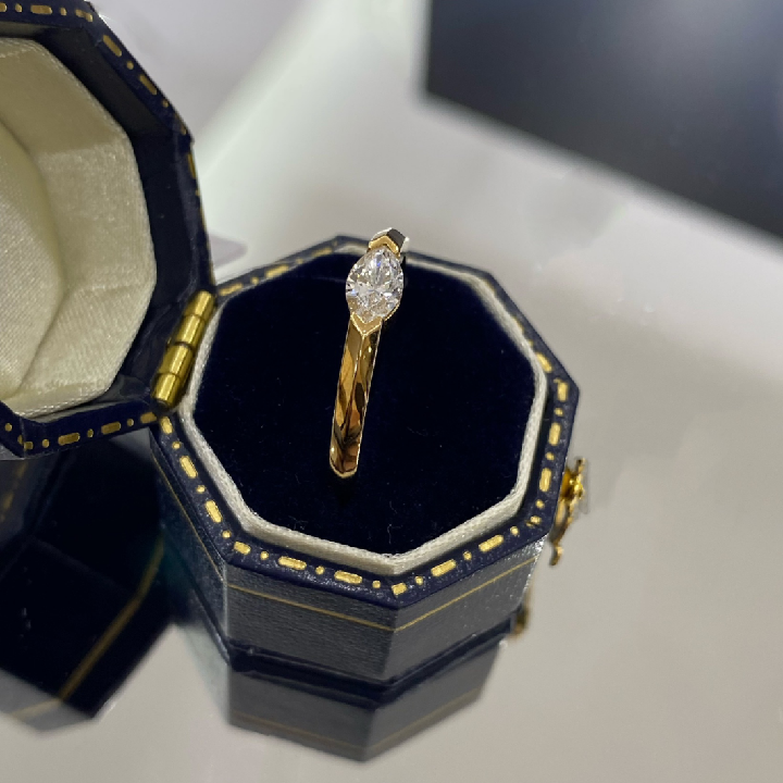 Yellow Gold Marquise Cut Lab Grown Diamond Engagement Ring