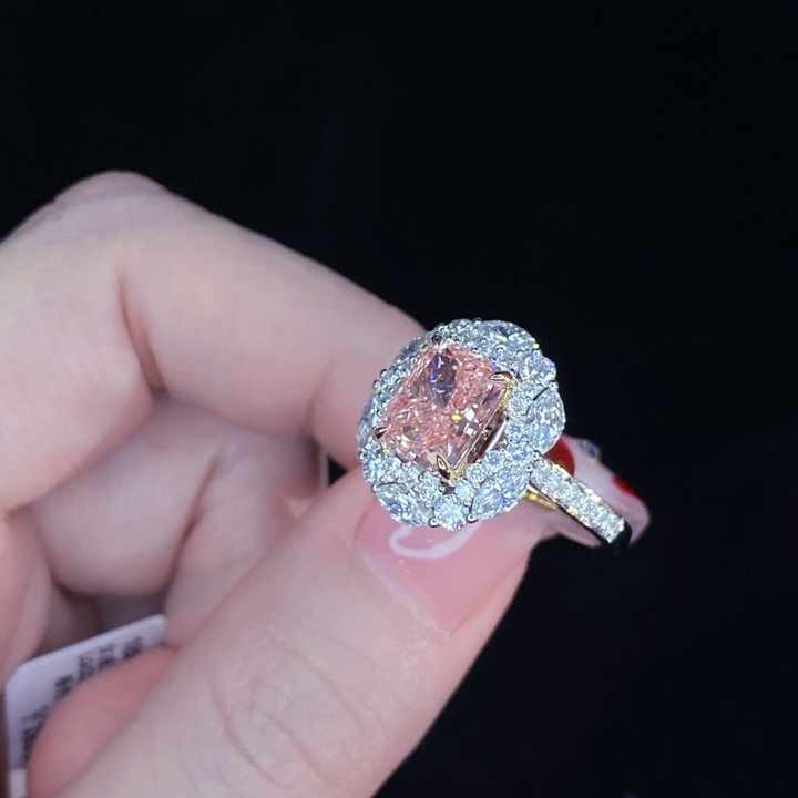 The Radiant Blush Ring: Pink Radiant Cut Diamond Wedding Ring in 18K White Gold