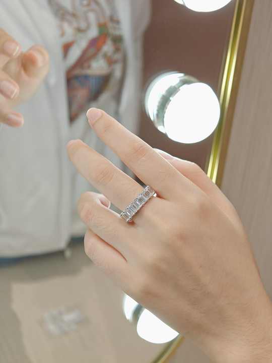 18K White Gold Emerald Cut Lab Grown Diamond Eternity Ring for Engagement and Wedding