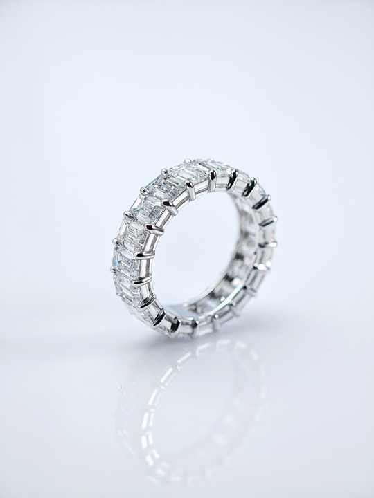 18K White Gold Emerald Cut Lab Grown Diamond Eternity Ring for Engagement and Wedding