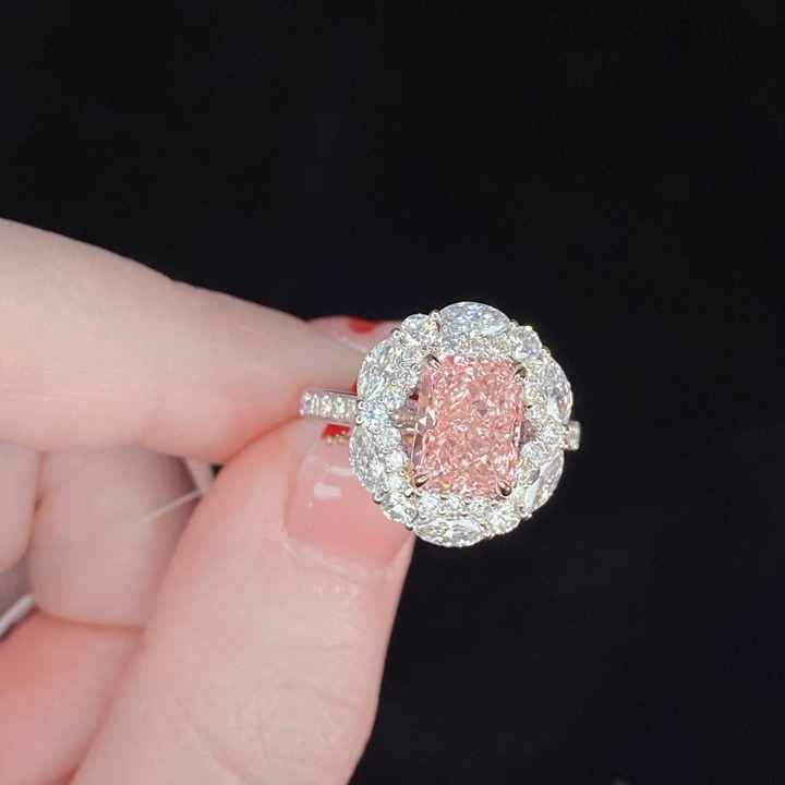The Radiant Blush Ring: Pink Radiant Cut Diamond Wedding Ring in 18K White Gold
