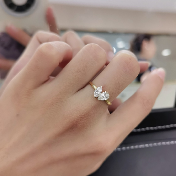 Yellow Gold Lab Grown Double Diamond Pear & Marquise Eternity Ring for Women