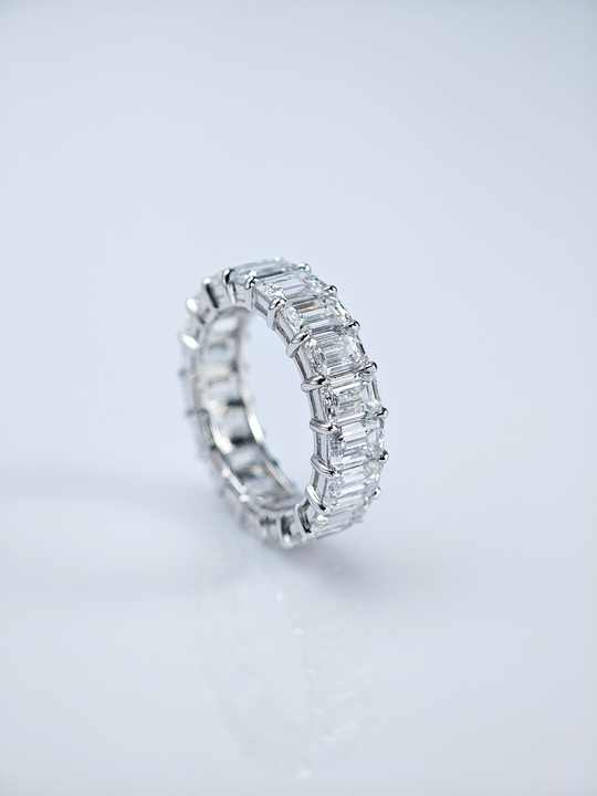 18K White Gold Emerald Cut Lab Grown Diamond Eternity Ring for Engagement and Wedding