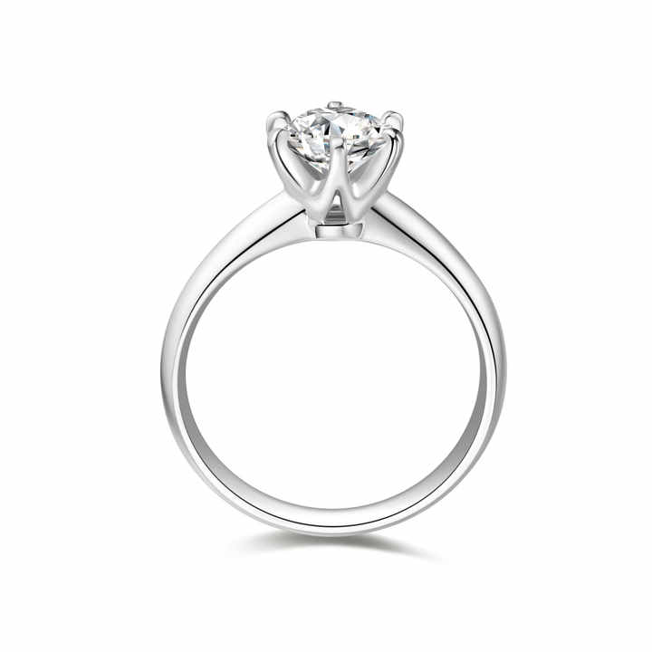 Classic 6 Claw Eternity Ring Silver with Lab Grown Round Brilliant Cut Diamond Engagement Wedding Ring