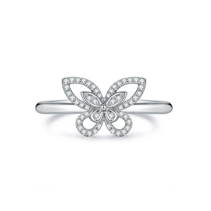 White Gold Lab Created Diamond Butterfly Engagement Ring for Women