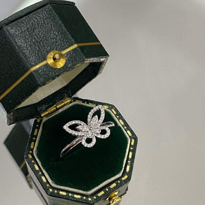 White Gold Lab Created Diamond Butterfly Engagement Ring for Women