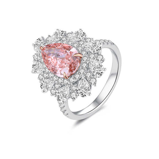 The Rosewater Radiance Ring: 18K White Gold Pink Pear Lab Grown Diamond Engagement Ring