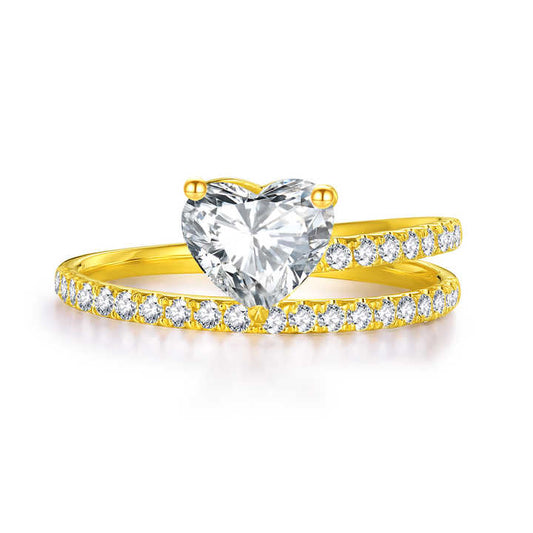 The Timeless Heart Ring: 18K Yellow Gold Classic Heart Cut Lab Diamond Eternity Ring