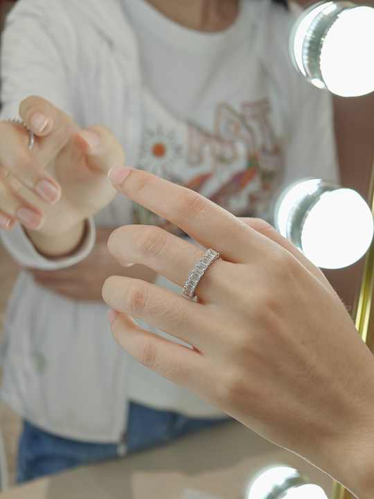 18K White Gold Emerald Cut Lab Grown Diamond Eternity Ring for Engagement and Wedding